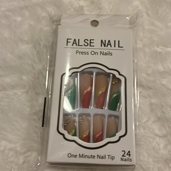 24 pcs Colorful Coffin Press On Nails with Rhinestones and Glitter - Picture 5 of 5